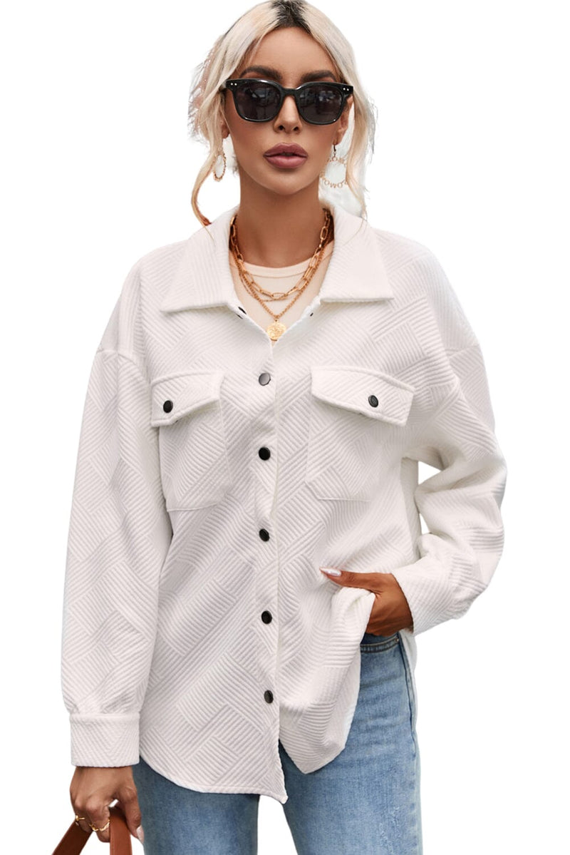 KaleaBoutique Solid Textured Flap Pocket Buttoned Shacket - KaleaBoutique.com
