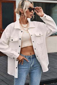 KaleaBoutique Solid Textured Flap Pocket Buttoned Shacket - KaleaBoutique.com