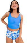 Square Neck Sleeveless Fashion Print Tankini Set - KaleaBoutique.com