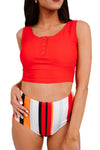 Square Neck Sleeveless Fashion Print Tankini Set - KaleaBoutique.com