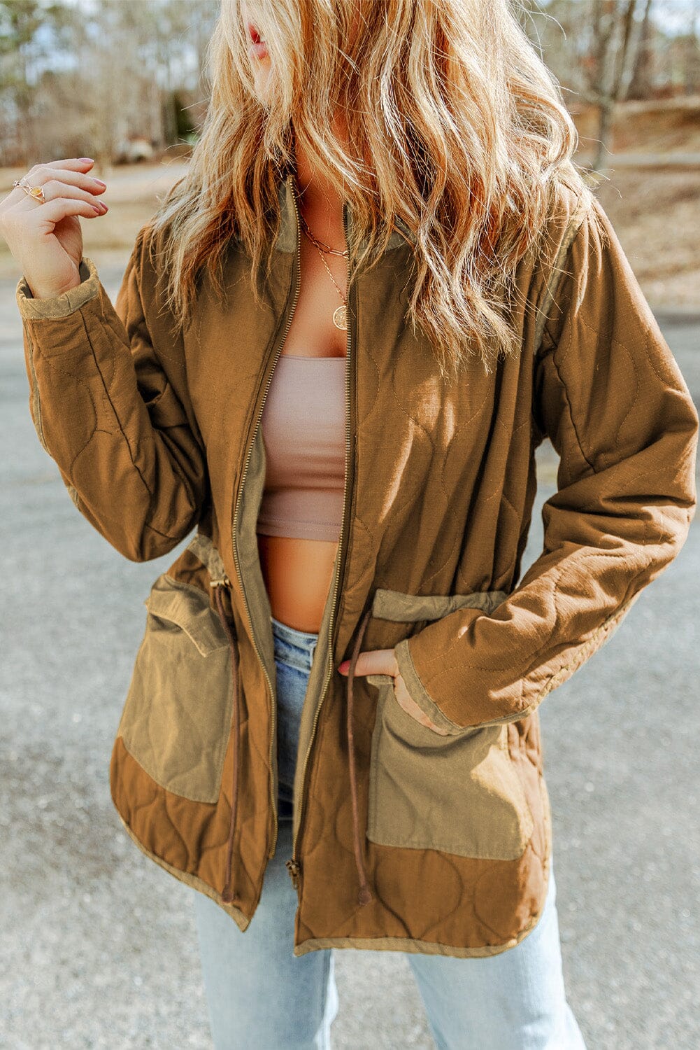 KaleaBoutique Stitching Quilted Drawstring Jacket - KaleaBoutique.com