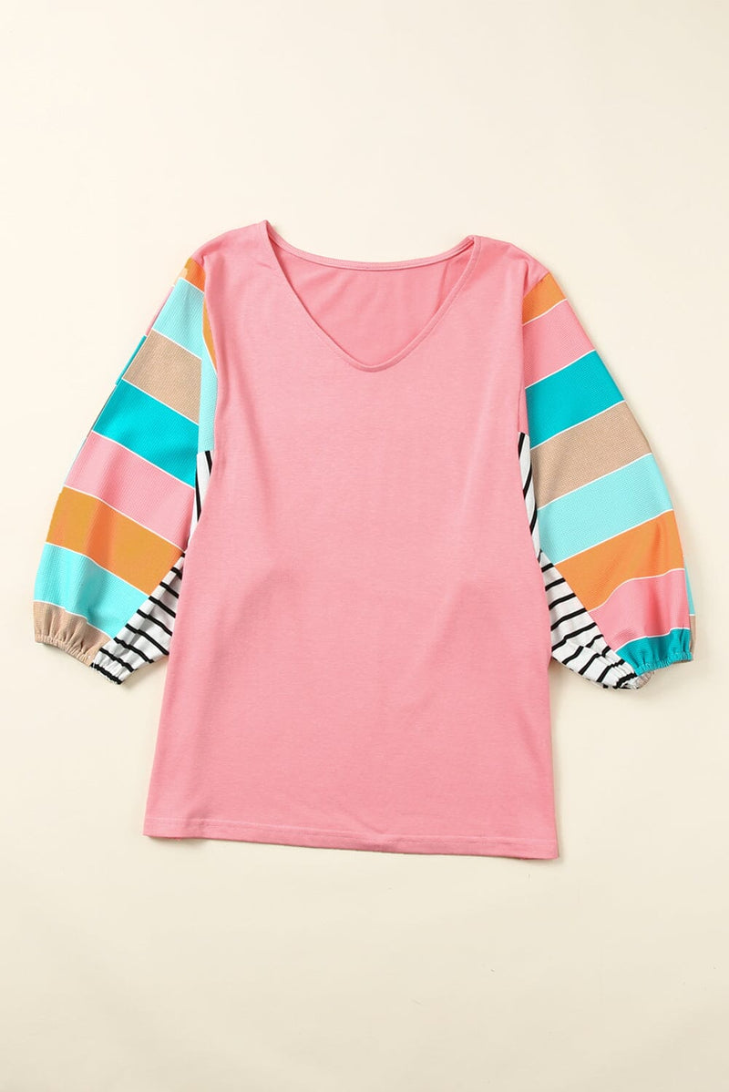 KaleaBoutique Stylish Stripe Color Block Bubble Sleeve Top - KaleaBoutique.com