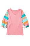 KaleaBoutique Stylish Stripe Color Block Bubble Sleeve Top - KaleaBoutique.com