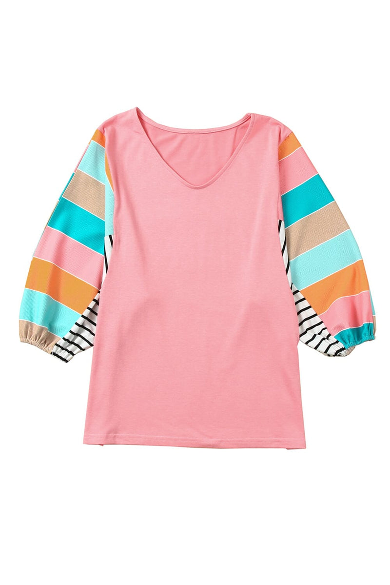 KaleaBoutique Stylish Stripe Color Block Bubble Sleeve Top - KaleaBoutique.com