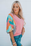 KaleaBoutique Stylish Stripe Color Block Bubble Sleeve Top - KaleaBoutique.com