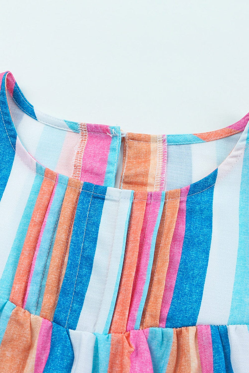 KaleaBoutique Stylish Striped Tiered Ruffle Cap Sleeve Top - KaleaBoutique.com