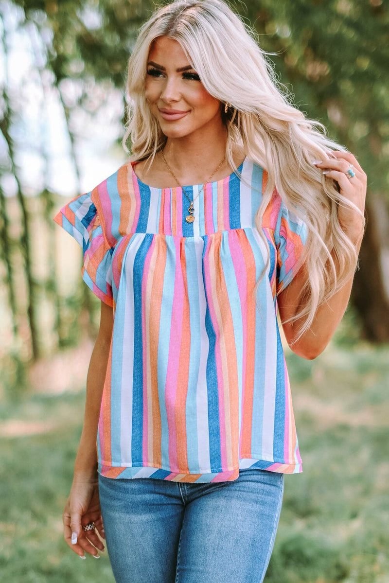 KaleaBoutique Stylish Striped Tiered Ruffle Cap Sleeve Top - KaleaBoutique.com