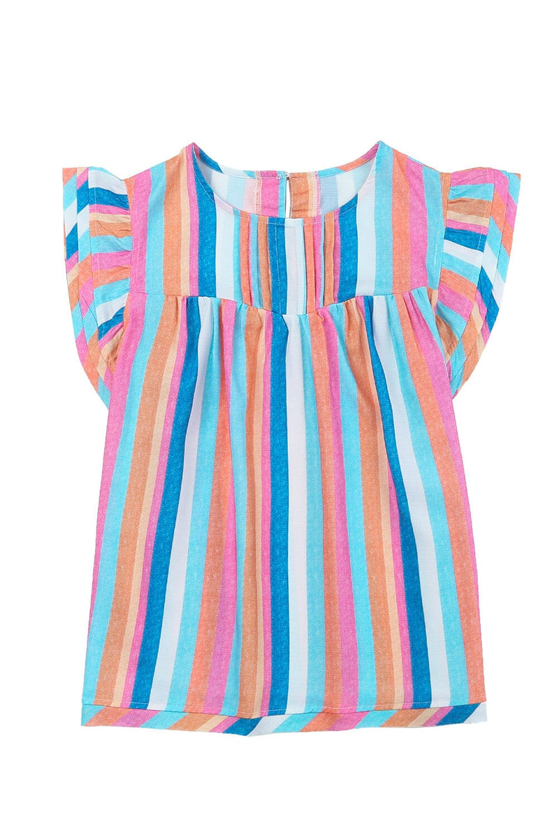 KaleaBoutique Stylish Striped Tiered Ruffle Cap Sleeve Top - KaleaBoutique.com