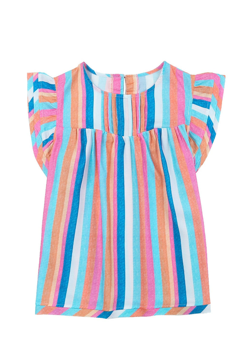 KaleaBoutique Stylish Striped Tiered Ruffle Cap Sleeve Top - KaleaBoutique.com