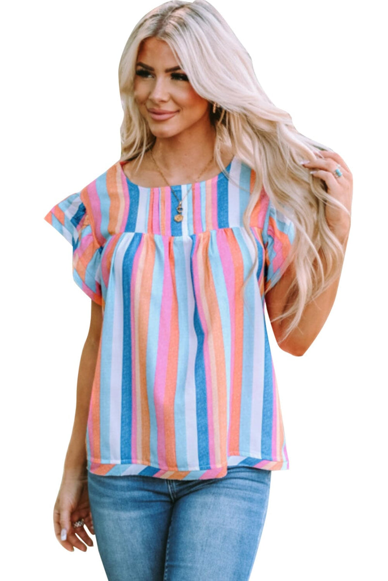 KaleaBoutique Stylish Striped Tiered Ruffle Cap Sleeve Top - KaleaBoutique.com
