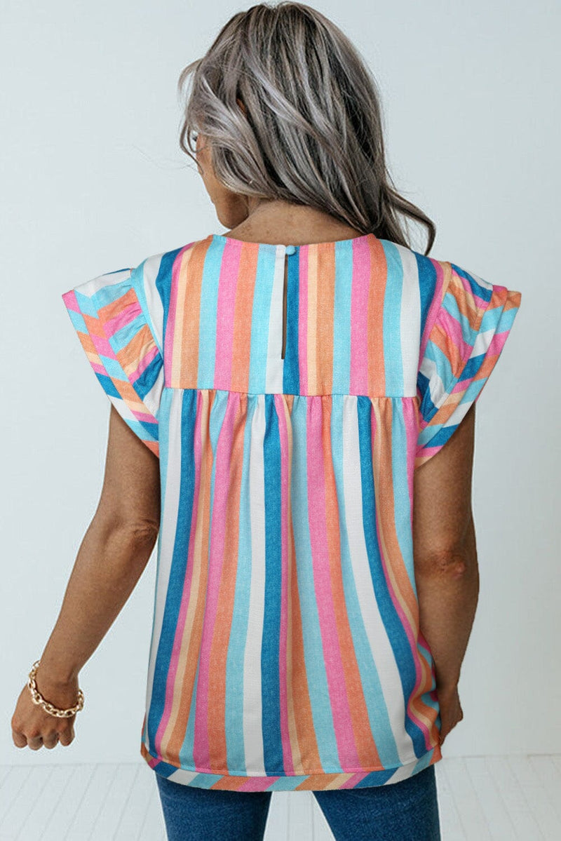 KaleaBoutique Stylish Striped Tiered Ruffle Cap Sleeve Top - KaleaBoutique.com