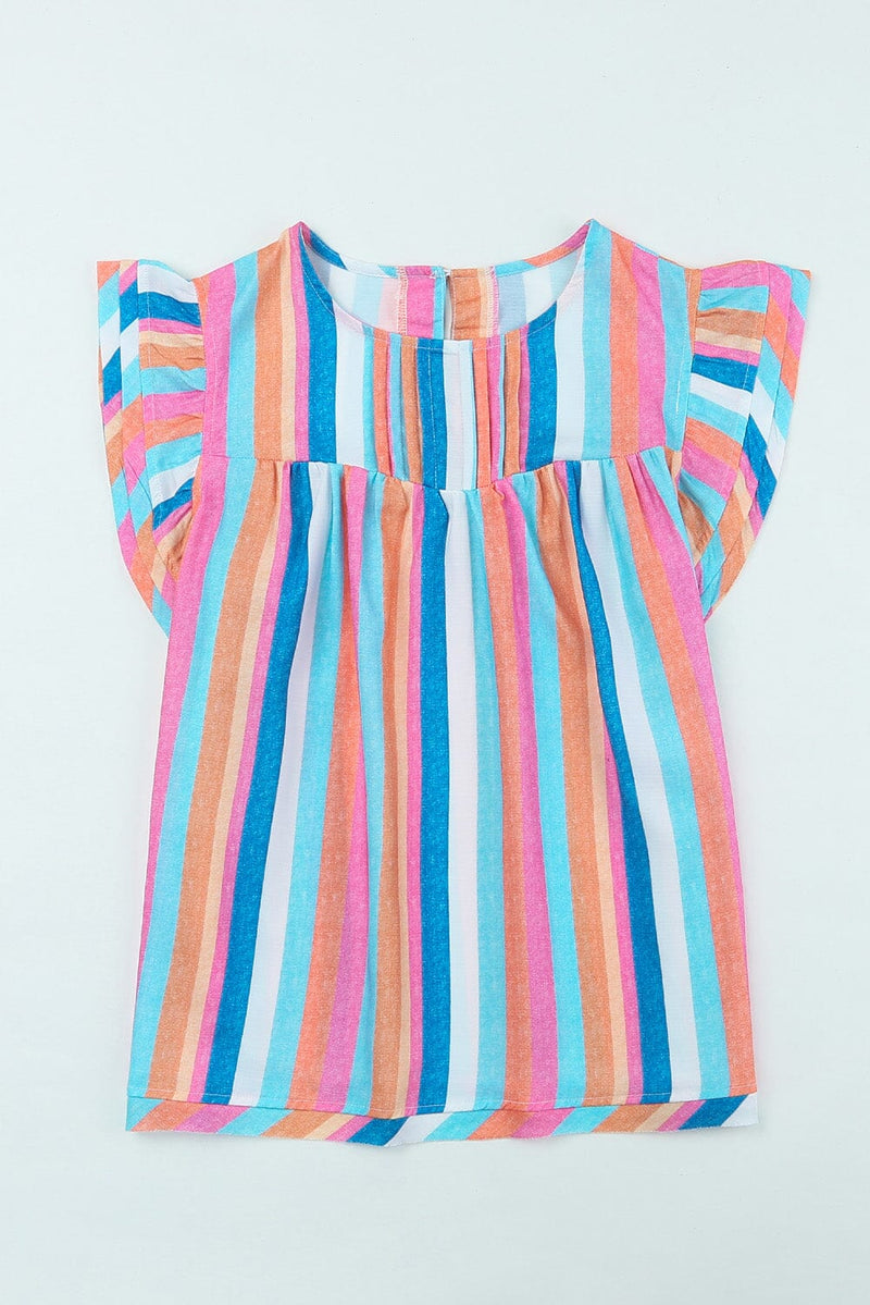 KaleaBoutique Stylish Striped Tiered Ruffle Cap Sleeve Top - KaleaBoutique.com