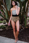 KaleaBoutique Leopard & Stripes One-Piece Swimwear - KaleaBoutique.com