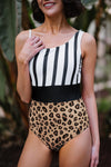 KaleaBoutique Leopard & Stripes One-Piece Swimwear - KaleaBoutique.com