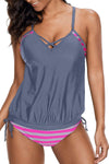 KaleaBoutique Stylish and Comfortable 2 Piece Tankini with Stripes Patchwork - KaleaBoutique.com