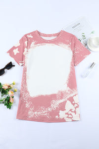 KaleaBoutique Tie Dye Color Bleached Solid Front Crew Neck Short Sleeve T Shirt Top - KaleaBoutique.com