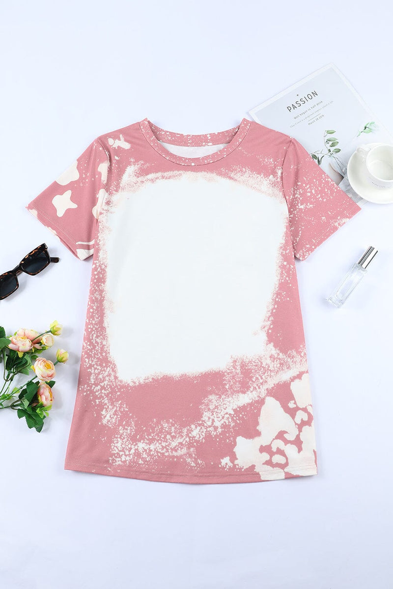 KaleaBoutique Tie Dye Color Bleached Solid Front Crew Neck Short Sleeve T Shirt Top - KaleaBoutique.com