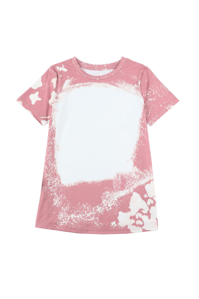 KaleaBoutique Tie Dye Color Bleached Solid Front Crew Neck Short Sleeve T Shirt Top - KaleaBoutique.com