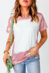 KaleaBoutique Tie Dye Color Bleached Solid Front Crew Neck Short Sleeve T Shirt Top - KaleaBoutique.com