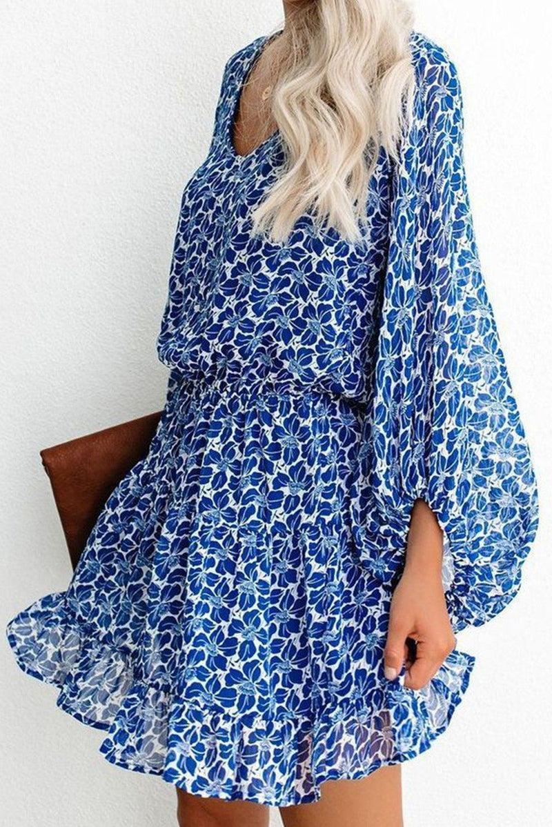 KaleaBoutique Beautiful V Neck Lantern Sleeves Floral Tunic Dress - KaleaBoutique.com