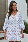 KaleaBoutique Beautiful V Neck Lantern Sleeves Floral Tunic Dress - KaleaBoutique.com