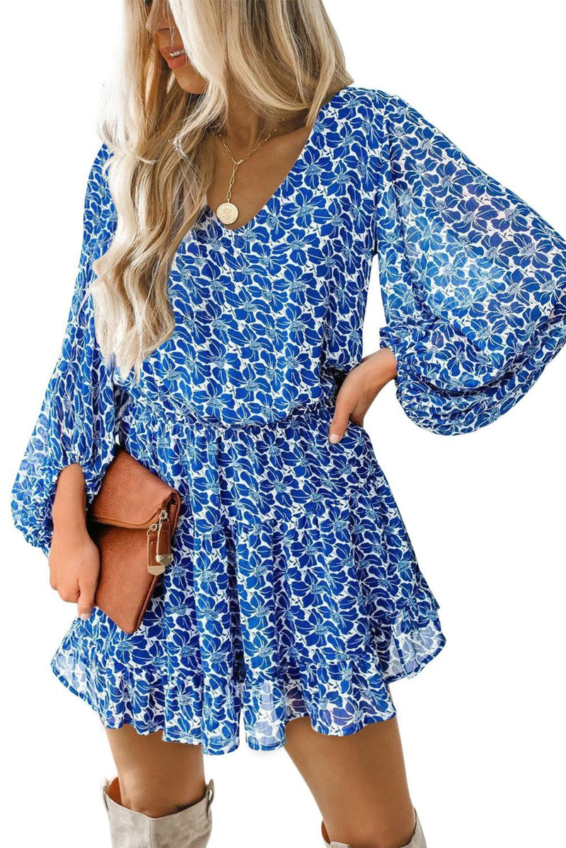 KaleaBoutique Beautiful V Neck Lantern Sleeves Floral Tunic Dress - KaleaBoutique.com