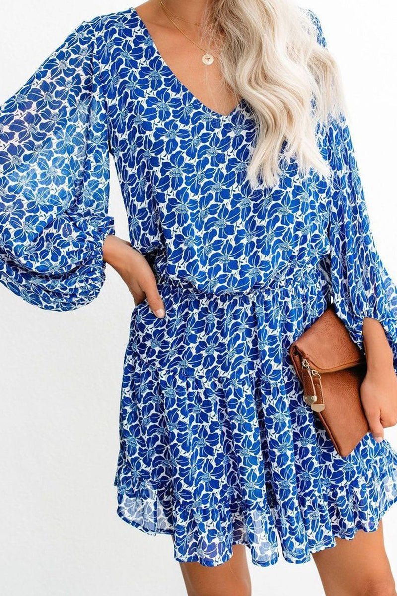 KaleaBoutique Beautiful V Neck Lantern Sleeves Floral Tunic Dress - KaleaBoutique.com
