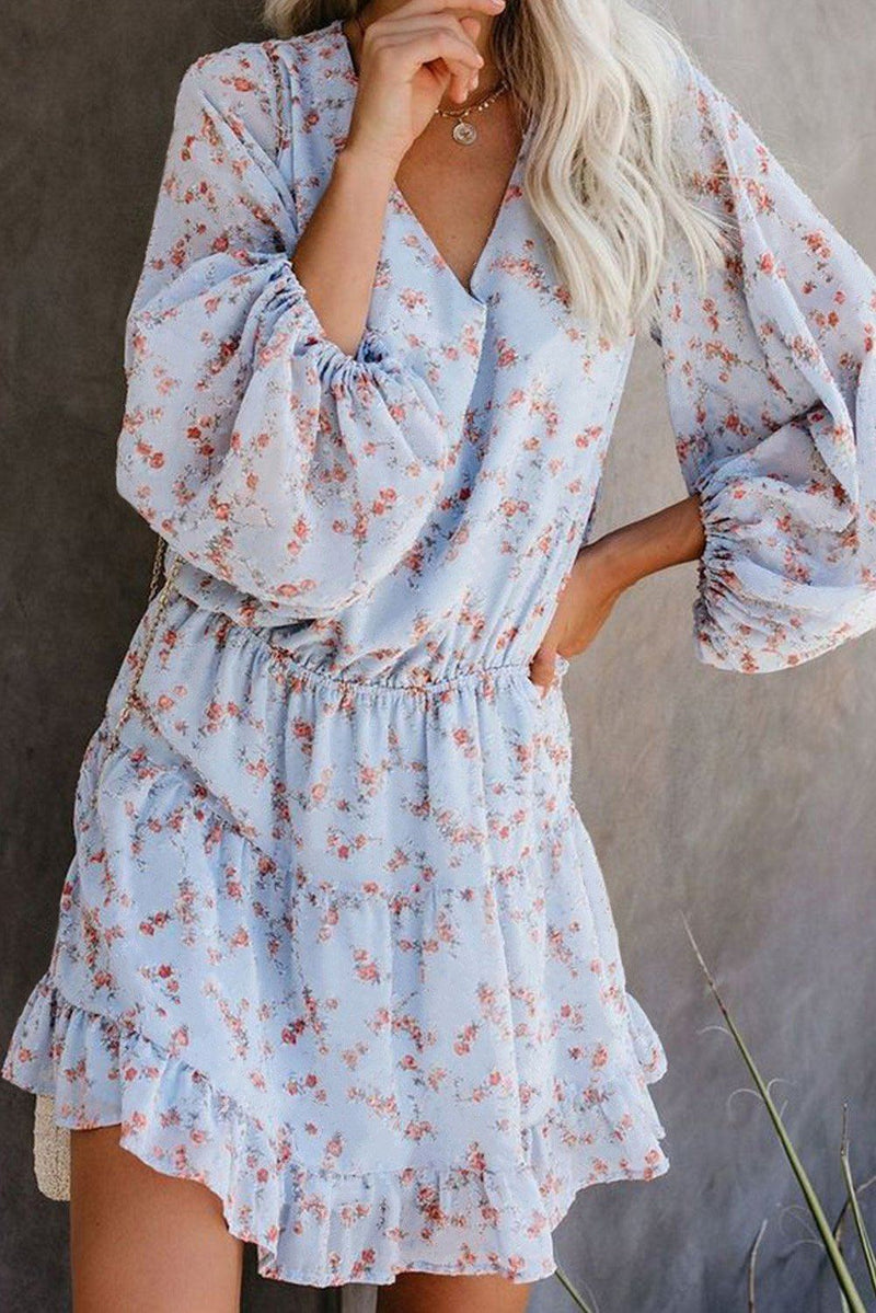 KaleaBoutique Beautiful V Neck Lantern Sleeves Floral Tunic Dress - KaleaBoutique.com