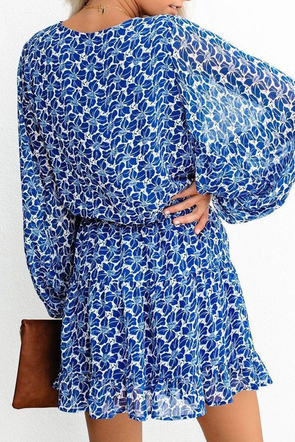 KaleaBoutique Beautiful V Neck Lantern Sleeves Floral Tunic Dress - KaleaBoutique.com