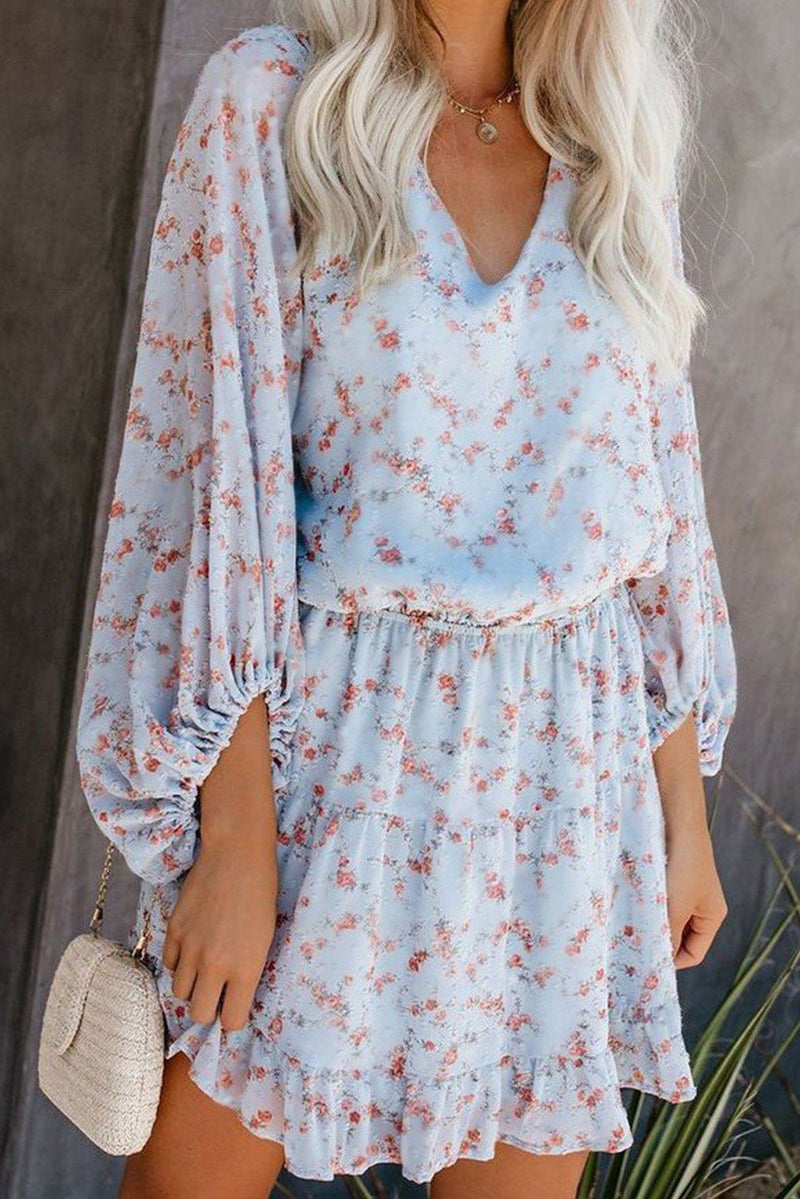 KaleaBoutique Beautiful V Neck Lantern Sleeves Floral Tunic Dress - KaleaBoutique.com