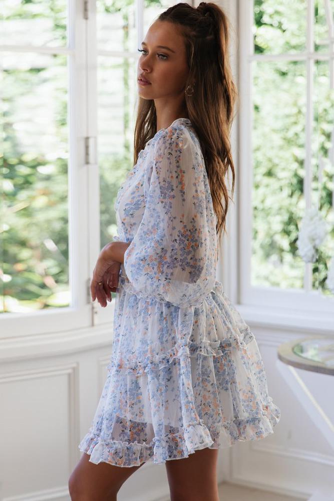 KaleaBoutique Stylish White Ruffle Detailing Open Back Floral Dress - KaleaBoutique.com