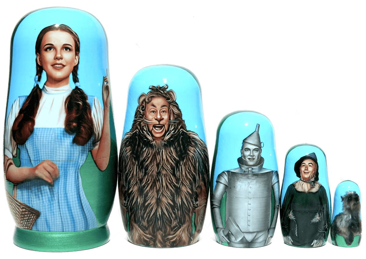 Wizard of Oz 5 Piece Nesting Dolls Set - Handcrafted Wooden Stacking Matryoshka Set - KaleaBoutique.com