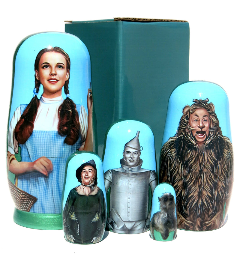 Wizard of Oz 5 Piece Nesting Dolls Set - Handcrafted Wooden Stacking Matryoshka Set - KaleaBoutique.com