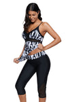 Women Black and White Print Slimming Swim Capris Pant Two Piece 2 PC Tankini Swimsuit Set - KaleaBoutique.com
