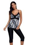 Women Black and White Print Slimming Swim Capris Pant Two Piece 2 PC Tankini Swimsuit Set - KaleaBoutique.com