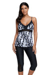 Women Black and White Print Slimming Swim Capris Pant Two Piece 2 PC Tankini Swimsuit Set - KaleaBoutique.com