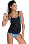 Women Black Blue Print Layered 2 Piece Tankini Set - KaleaBoutique.com