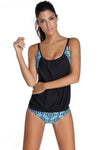 Women Black Blue Print Layered 2 Piece Tankini Set - KaleaBoutique.com