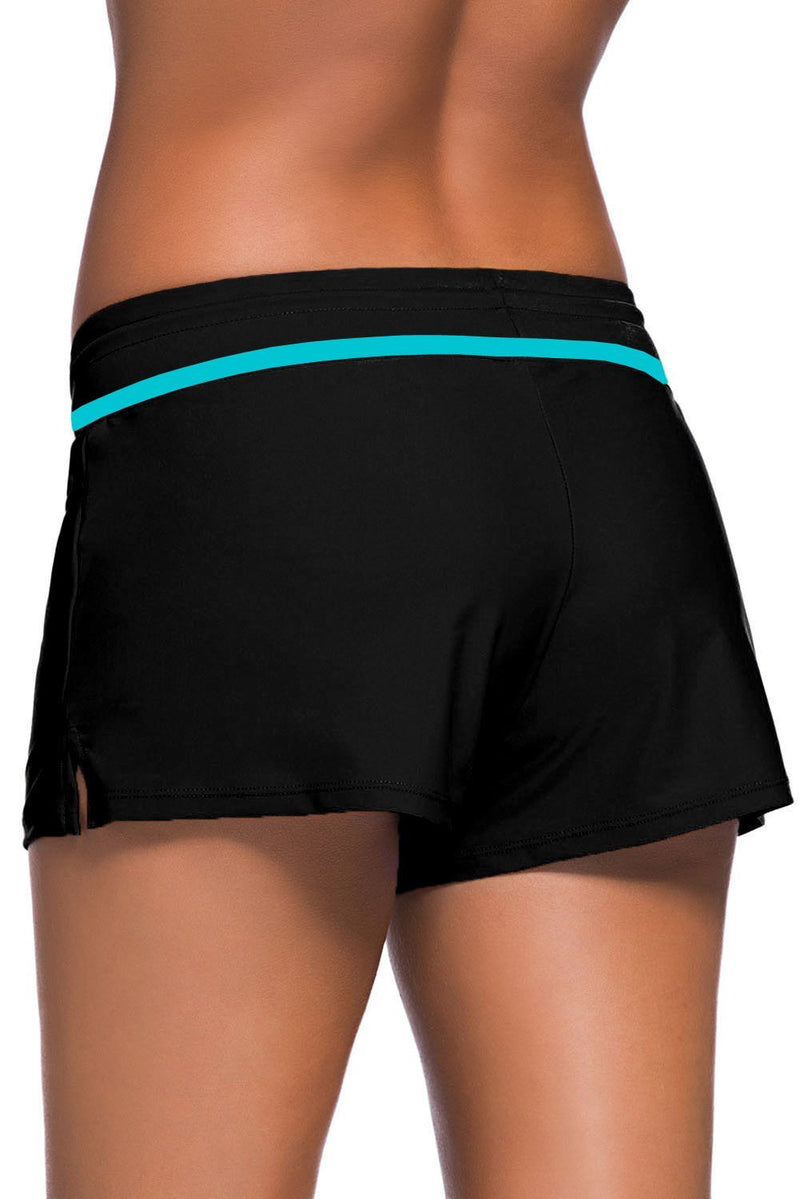 Women Black Blue Trim Relaxed Swim Trunks Shorts Tankini Bottoms Bikini Sport Yoga Board Beach Swimwear - KaleaBoutique.com