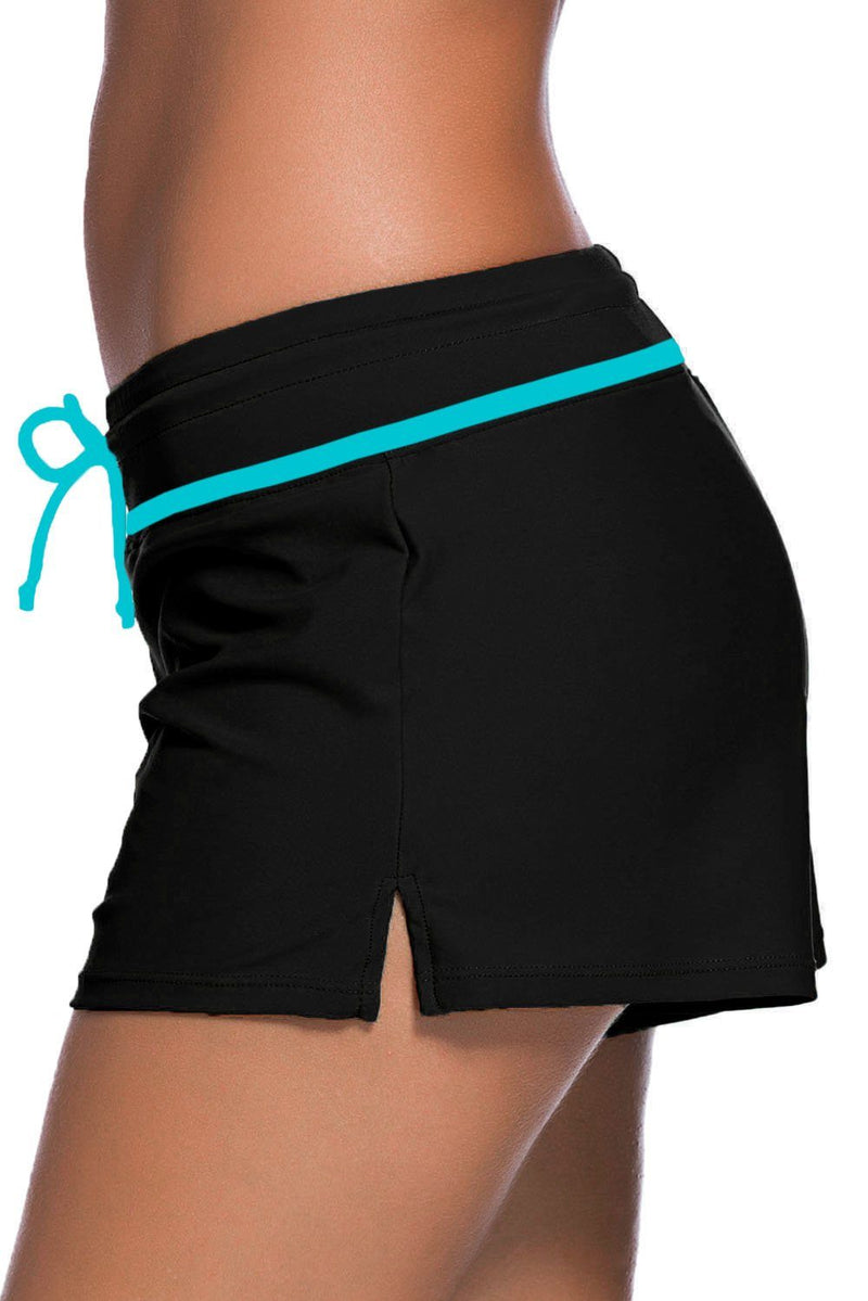 Women Black Blue Trim Relaxed Swim Trunks Shorts Tankini Bottoms Bikini Sport Yoga Board Beach Swimwear - KaleaBoutique.com