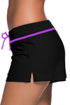 Women Black Purple Trim Relaxed Swim Trunks Shorts Tankini Bottoms Bikini Sport Yoga Board Beach Swimwear - KaleaBoutique.com