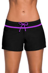 Women Black Purple Trim Relaxed Swim Trunks Shorts Tankini Bottoms Bikini Sport Yoga Board Beach Swimwear - KaleaBoutique.com