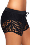 Women Black Slim Fitted Wide Waistband Crochet Low Rise Swim Shorts Trunks Bottoms Beach Swimwear - KaleaBoutique.com