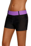 Women Black Swim Board Shorts Purple Waistband Tankini Bottoms Slim Fitted Bikini Trunks - KaleaBoutique.com