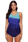 Women Blue Ocean Gradient Print 2 PC Tankini Two Piece Swimsuit Bathing Suit Swim Wear Set - KaleaBoutique.com