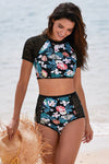 Women Crop Top Lace Crochet Short Sleeve High Waist Bikini 2 PC Set Swimsuit - KaleaBoutique.com