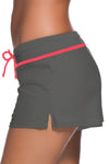 Women Grey Coral Trim Relaxed Swim Trunks Shorts Tankini Bottoms Bikini Sport Yoga Board Beach Swimwear - KaleaBoutique.com