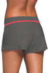 Women Grey Coral Trim Relaxed Swim Trunks Shorts Tankini Bottoms Bikini Sport Yoga Board Beach Swimwear - KaleaBoutique.com