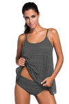 Women Grey Lace Crochet Overlay Spaghetti Straps 2 PC Baby Doll Tankini Swimsuit Set - KaleaBoutique.com