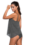 Women Grey Lace Crochet Overlay Spaghetti Straps 2 PC Baby Doll Tankini Swimsuit Set - KaleaBoutique.com